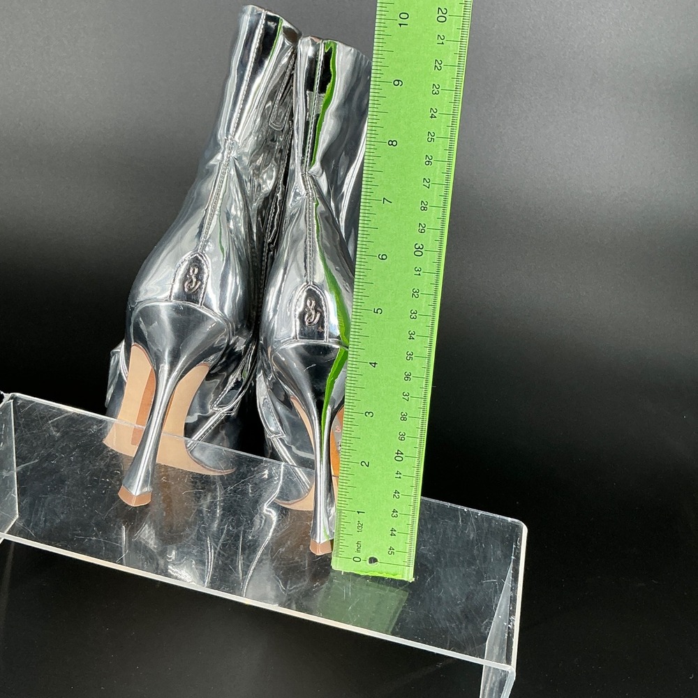 Sam Edelman Size 8 Silver Metallic Pointed Ankle Bootie Bow Stiletto Boots Esmae - Picture 4 of 14